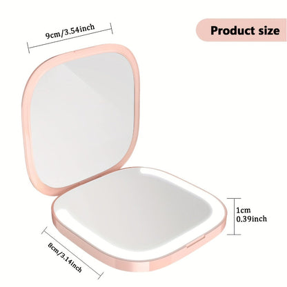 LED Makeup Mirror with Lights Two-Sided Magnifying, Foldable Portable Vanity Mirror 3 Brightness Levels USB Rechargeable, Cute Animal Theme Compact Travel Mirror for Women Girls Desk Bedroom Pink White