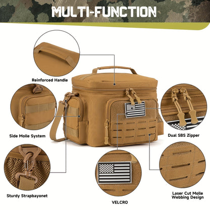Tactical Insulated Lunch Bag for Men – Expandable Heavy-Duty Cooler Bag with MOLLE Webbing, Leakproof Thermal Lunch Box for Work, Camping, Outdoor Picnic & Hiking – Available in Green, Black & Khaki