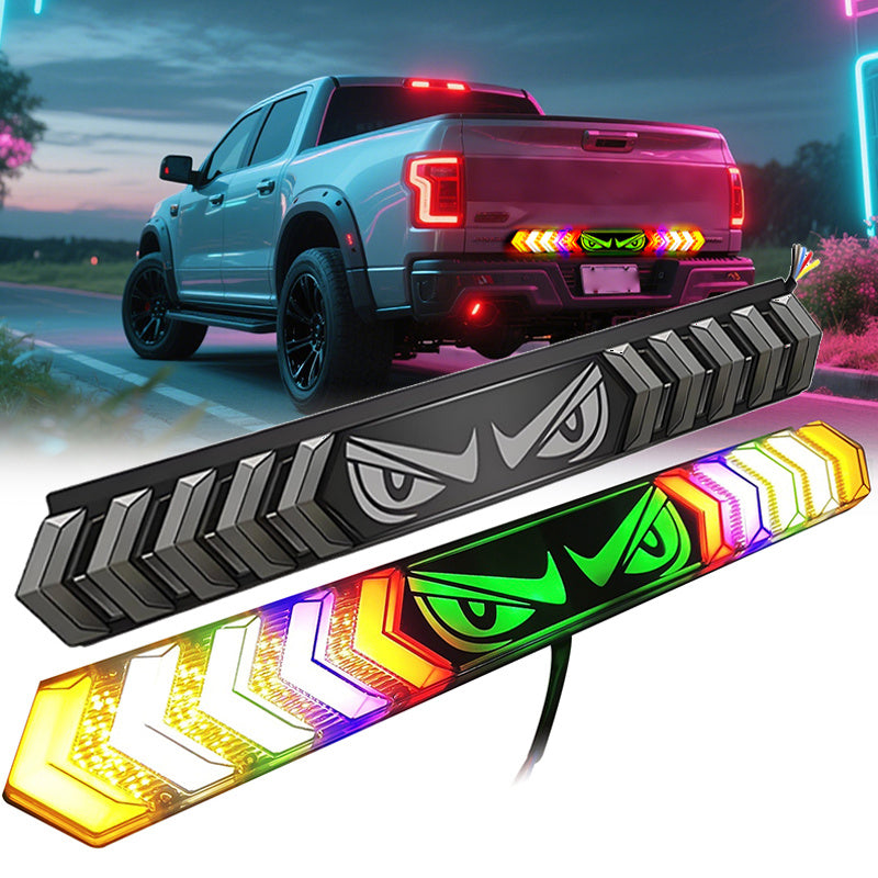 24-inch Devil Eye LED Truck Tailgate Lights, Red Sequential Rotating LED Light，RGB Flashing LED Truck Light Bar for Heavy Duty Trucks/Vans/RVs