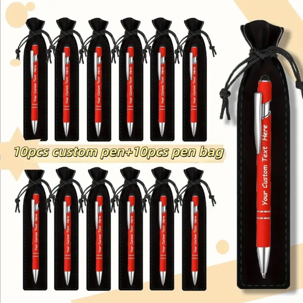 Custom Ballpoint Pens with Pencil Pouch Bulk Set – Personalized Ballpoint Pen Pack for Corporate Gifts, School Supplies, Office Promotions | 20/30/80 PCS Customized Pen & Bag Bundle