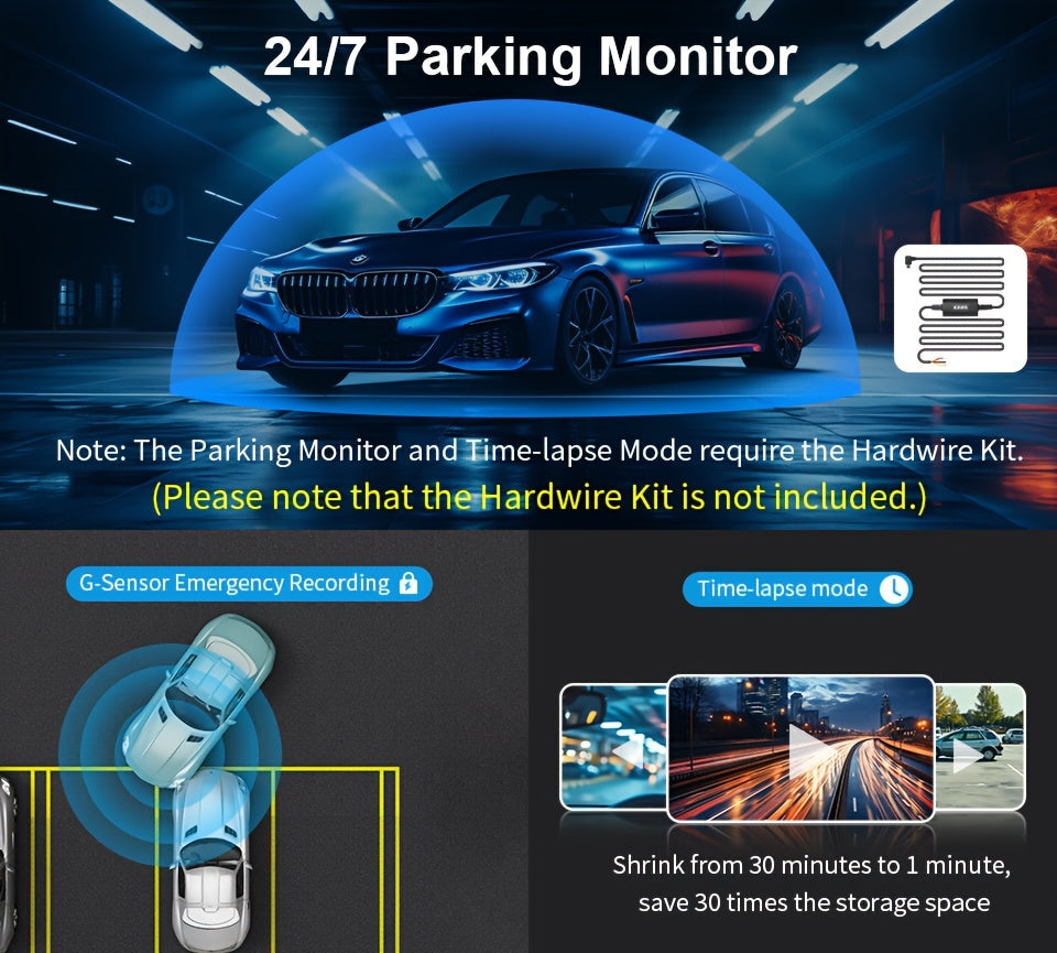 KAWA 1296P Mini Dash Camera For Car DVR Dash Cam KAWA MINI 3 Video Recorder Emergency Voice Control Night Vision WiFi APP Monitor WDR Blue (TF Card is not included)