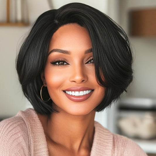 Short Body Wave Wig Synthetic Hair Natural Black 10 Inch Wavy Hairstyle Lightweight Beginner Friendly Women Halloween Christmas Music Festival Cosplay Daily Wear