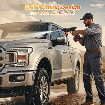 4000PSI Cordless Car Wash Machine, W/5-meter Hose, Portable Cordless High-pressure Car Wash Machine, 2000mAh Battery Powered, with 2 Battery, 6-in-1 Nozzle,, Portable High-Pressure Cleaning Machine for Car/Fence/Floor Cleaning Watering, Great Gift