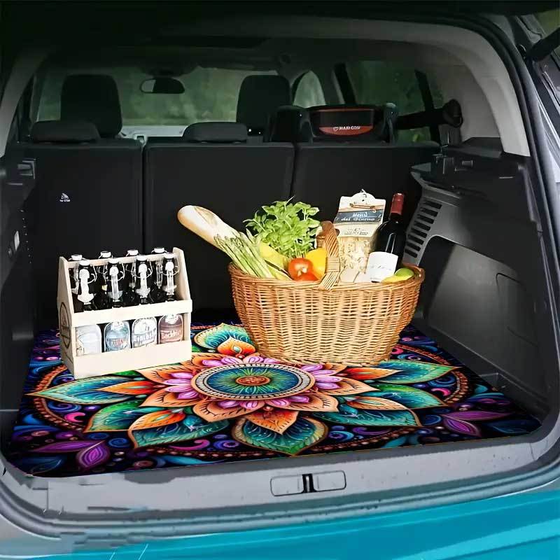 1pc Car Rear Cargo Pad, Anti-Slip, Wear-Resistant, Washable, with Colorful Mandala Pattern Design, Universal, Car Interior Accessory. Gifts from Family And Friends, High Temperature Resistance, Summer Self-Driving, Outdoor Camping
