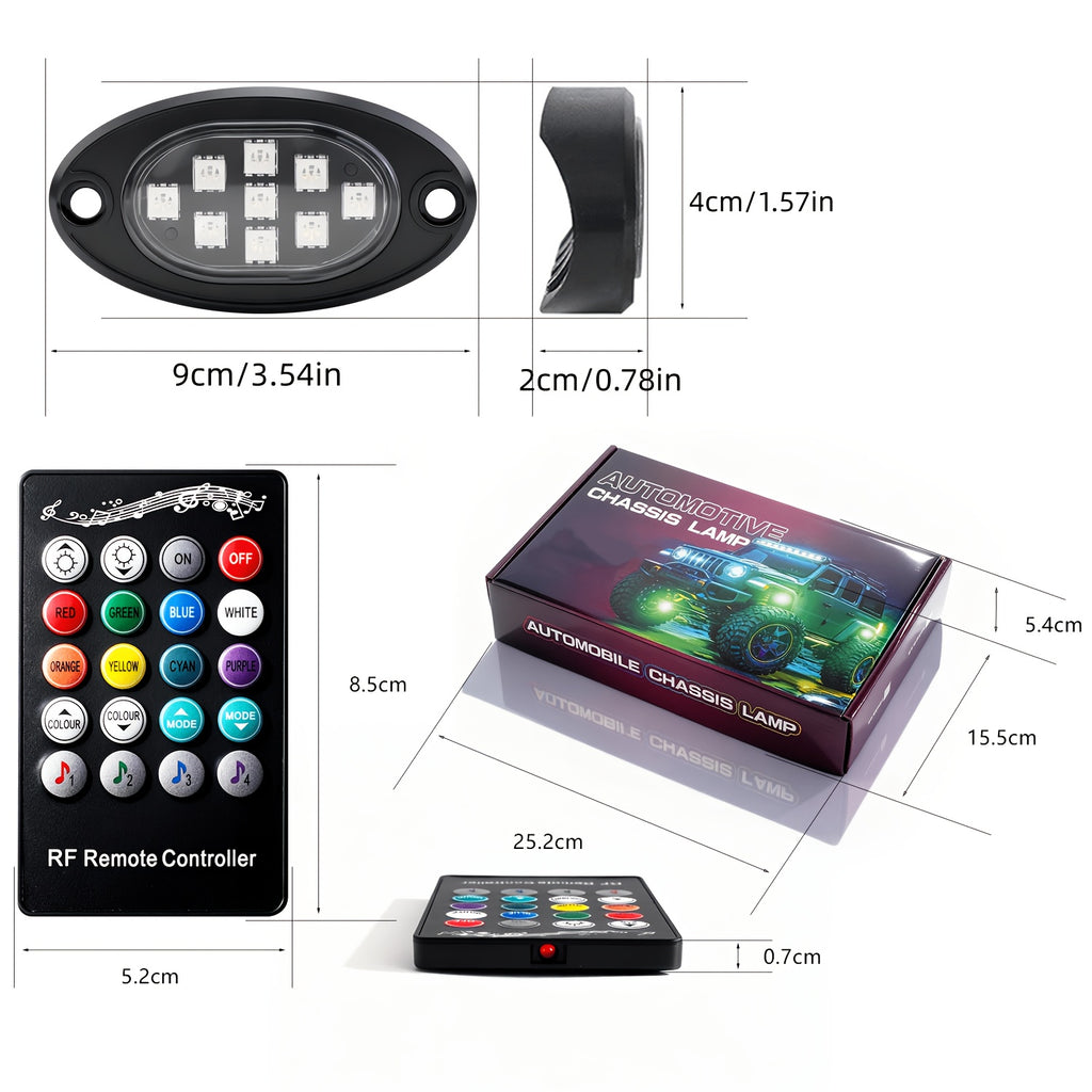 RGB LED Rock Lights With App/Remote Control & Timing & Music Mode Rock Lights For Trucks, Rock Light Kits For ATV RZR UTV SUV Off Road Motorcycle, Without Battery