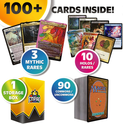 MTG 100 Card Collector Bundle – Magic The Gathering 3 Guaranteed Mythic Rares + 10 Rares or Foils + TCG Storage Box, Assorted Sets Final Fantasy Modern Horizons, Gift for Players & Collectors