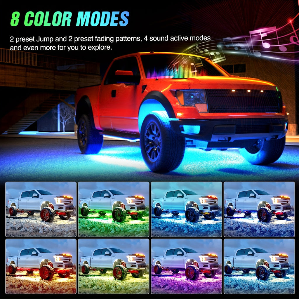 Car Decorative Lights, Chassis Lights, Truck Rock Lights, RGB LED Rock Light Kit, APP/ Remote Control And Music Mode, Wireless Remote Control, Multi-color Car Backlight, Foot Space Neon Light Kit, RZR SUV ATV UTV