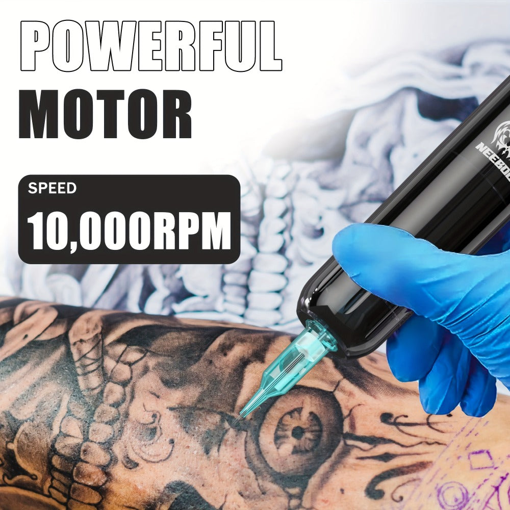 Wireless Tattoo Gun Kit – Neebol Cordless Rotary Tattoo Machine with 2000mAh Battery, 10 Cartridge Needles, 7 Inks, Green Soap & Tattoo Supplies – Portable Beginner & Artist Set