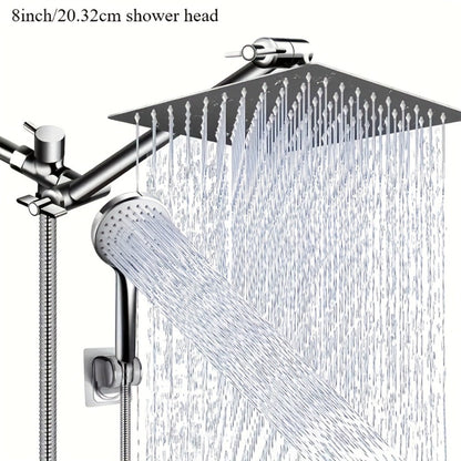 High Pressure Shower Head Combo with Handheld Shower Wall Mounted 9 Spray Settings Rainfall Shower System Adjustable Angle Leakproof with Hose for Modern Bathroom Chrome Matte Black