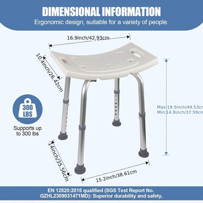 Shower Bench with Suction Feet – Adjustable Non-Slip Bath Stool, 350 LBS Capacity, Rust-Proof Aluminum, Medical Grade Bath Seat for Seniors, Adults & Disabled, Fits Showers & Tubs
