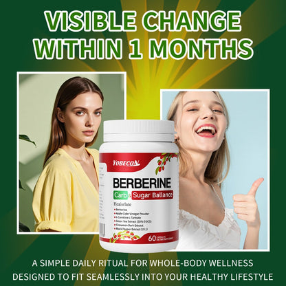 Berberine Supplement Capsules with Apple Cider Vinegar, Cinnamon & Green Tea Extract – Supports Blood Sugar Balance, Healthy Body Shape & Digestion – 60 Capsules, 1 or 2 Bottles, All Ages