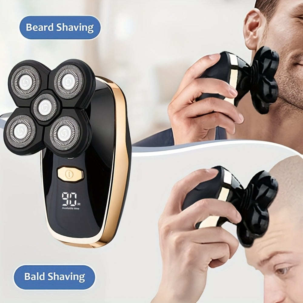 Rotary Electric Shaver for Men 5D 7D Detachable Multi-Head Floating Razor LED Display Type-C Fast Charging Cordless Grooming Kit for Home Travel Smooth Close Shave