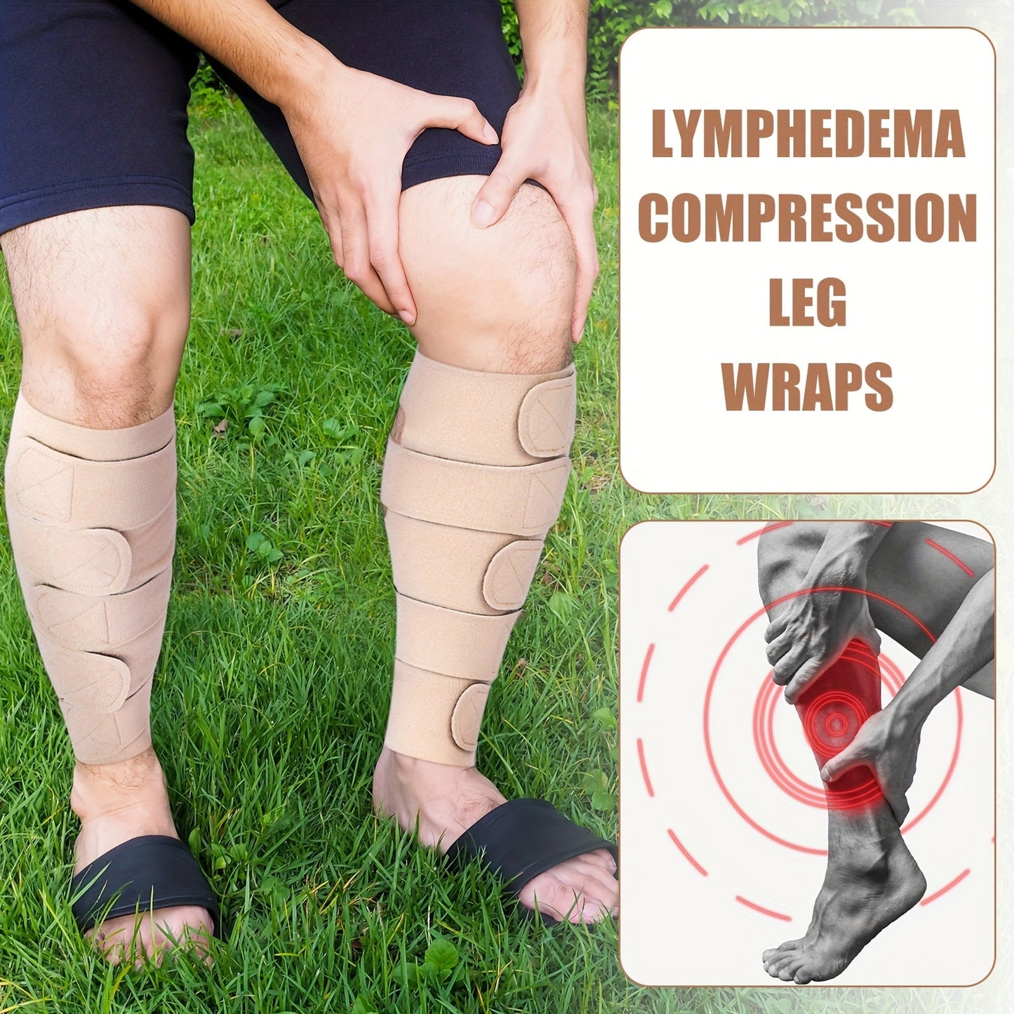 Compression Leg Wraps 2pcs Adjustable Lower Leg Support – Shin Splint Wrap for Leg Heaviness, Fatigue & Swelling Relief, Lymphedema Compression Bandage, Buckle Closure, Machine Washable