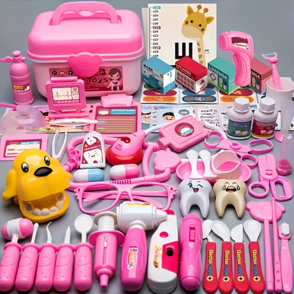 Pink Doctor Kit for Girls 40pcs – Pretend Play Nurse Toy Set with Stethoscope, Syringe, Dental Accessories & Medical Tools | Simulation Doctor Role Play Gift for Girls Ages 3 4 5 6, Birthday & Christmas