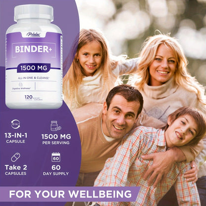 13-in-1 Binder Supplement 120 Capsules – Activated Charcoal, Zeolite & Bentonite Clay – Liver & Gut Health Support for Digestive Detox & Cleanse – Daily Wellness Formula