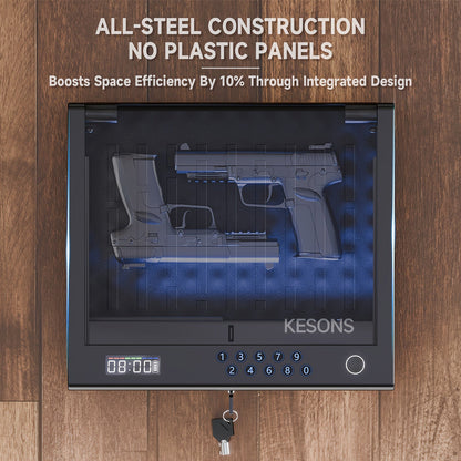 Gun Safe for Pistols – Fingerprint Quick Access Handgun Safe with LCD Display, Full Digital Keypad | Biometric Pistol Safe for Nightstand, Bedside & Car | Secure Home Firearm Storage