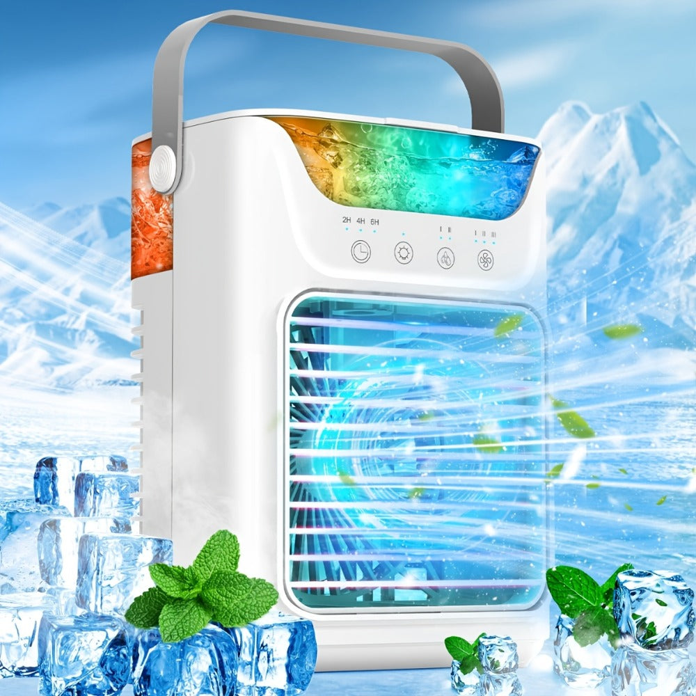 Portable Mini Air Conditioner Fan | Personal Evaporative Cooler with 3-Speed Settings & Timer, Quiet Desktop Cooling Fan for Room, Home, Office & Car Use – USB Powered, Compact Design