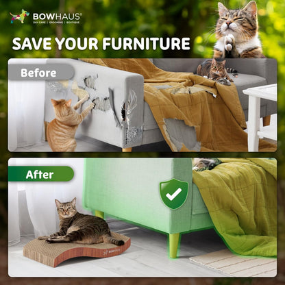 Cat Scratcher Lounger Reversible - Large Cardboard Cat Scratching Pad & Board for Indoor Cats, 5-Layer Durable Construction, Double-Sided Scratch Surface, Furniture Protector, Basic 8pcs & Curved 1pc