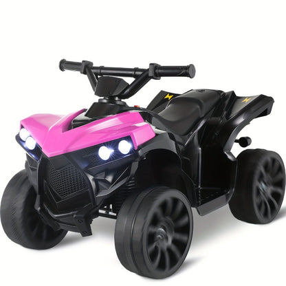Kids Electric Ride-On ATV 4-Wheeler Quad with LED Headlights Foot Pedal Accelerator Anti-Slip Tires 55 lbs Capacity Outdoor Birthday Gift for Boys Girls Ages 3+ Black Red Blue Pink
