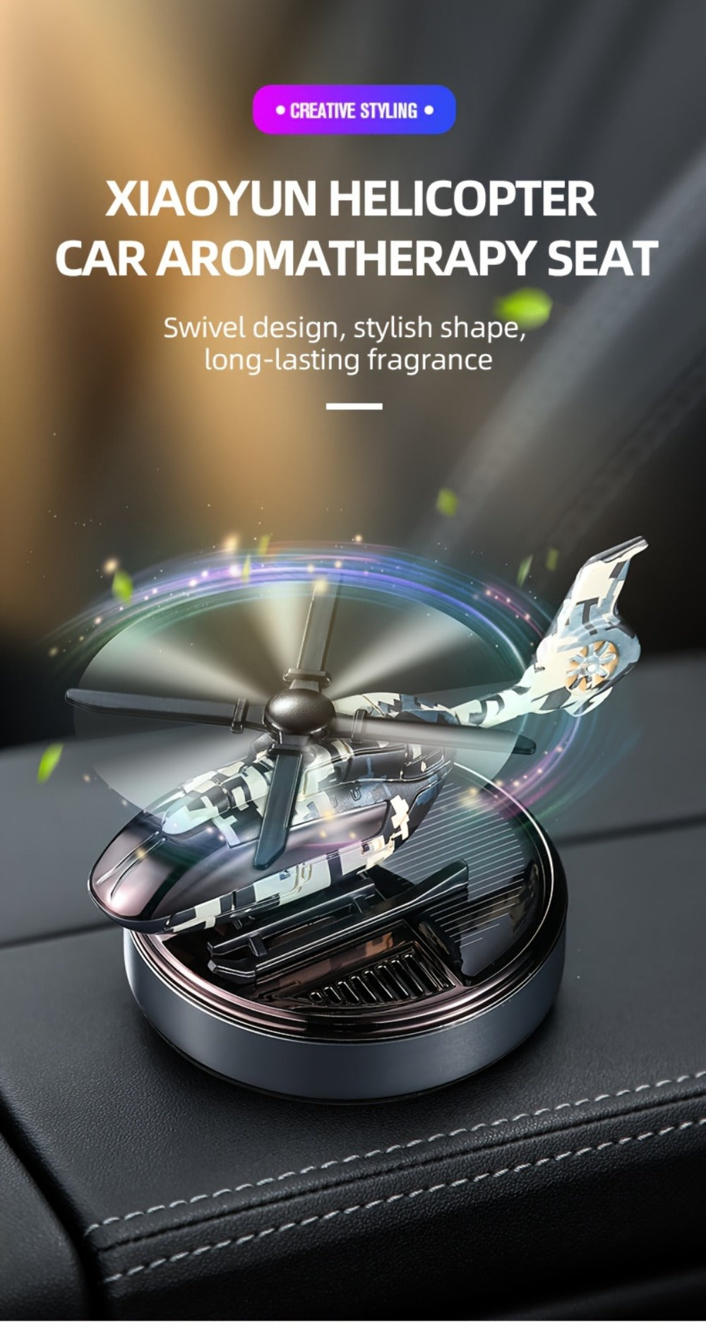 Car Air Freshener Solar Aromatherapy Diffuser Dashboard Helicopter Decoration Perfume Deodorant Auto Interior Accessories Gift for Men Women Alcohol-Free Essential Oil Scent