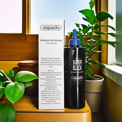 Super Black Tattoo Ink 8oz 240ml Ultra Dark Professional Tattoo Pigment – Large Particles for Bold Lines, Long-Lasting Blackwork & Tribal Body Art for Artists