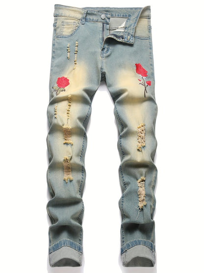 Men's Slim Fit Jeans - Vintage Wash Distressed Travel