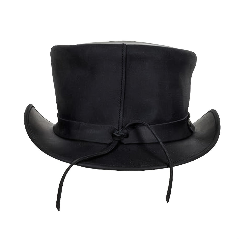 Genuine Leather Top Hat Steampunk Gentleman Shapeable Brim – Real Cowhide Low Crown Topper for Men & Women S-3XL, Halloween Costume Cosplay Motorcycle Riding Fashionable Dress Up Hat
