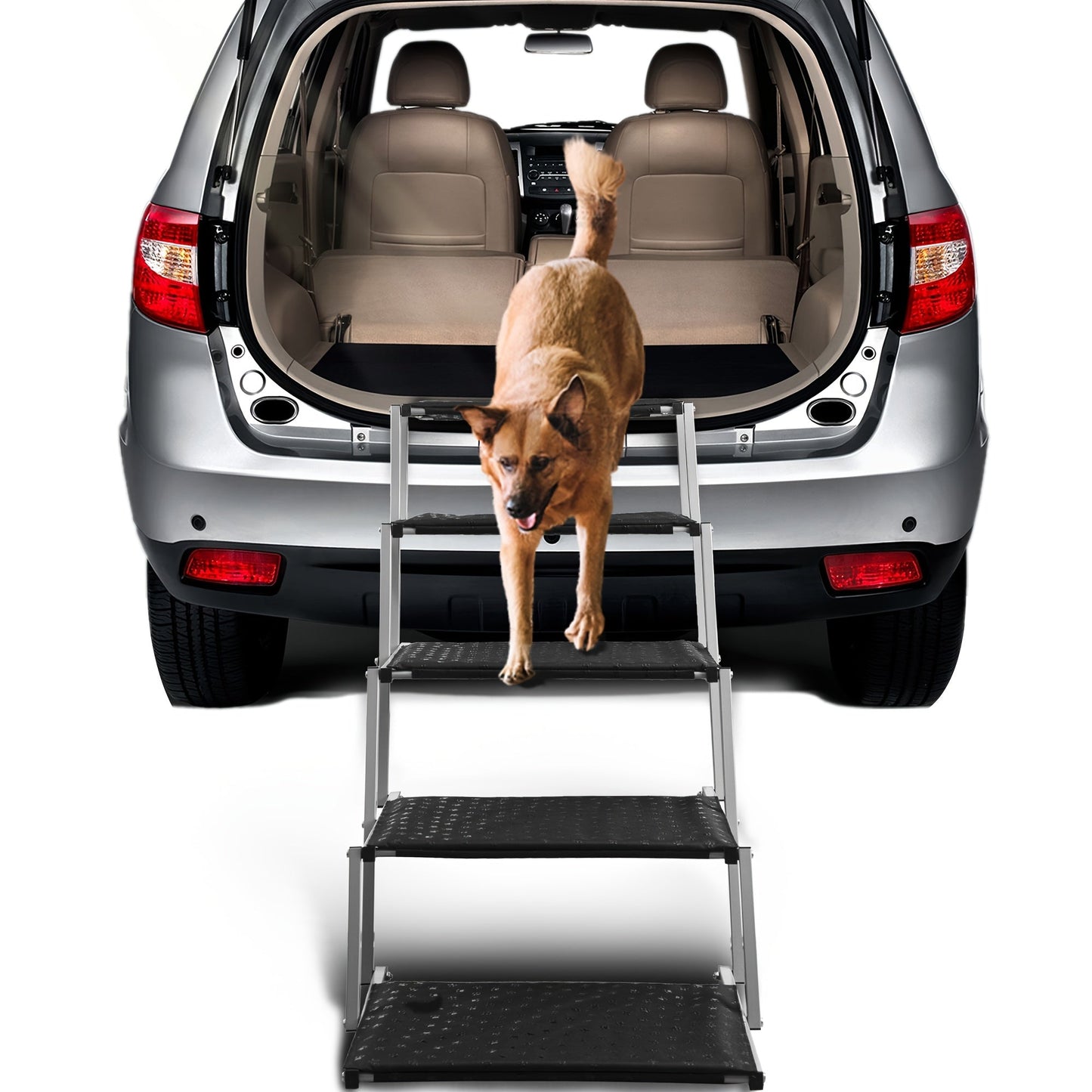 Dog Ramp for Car SUV Truck Portable Folding Pet Steps – Non-Slip Surface Lightweight Dog Car Ramp for Large Dogs, Reinforced Steps Support Up to 200 lbs, 5 or 6 Step Options