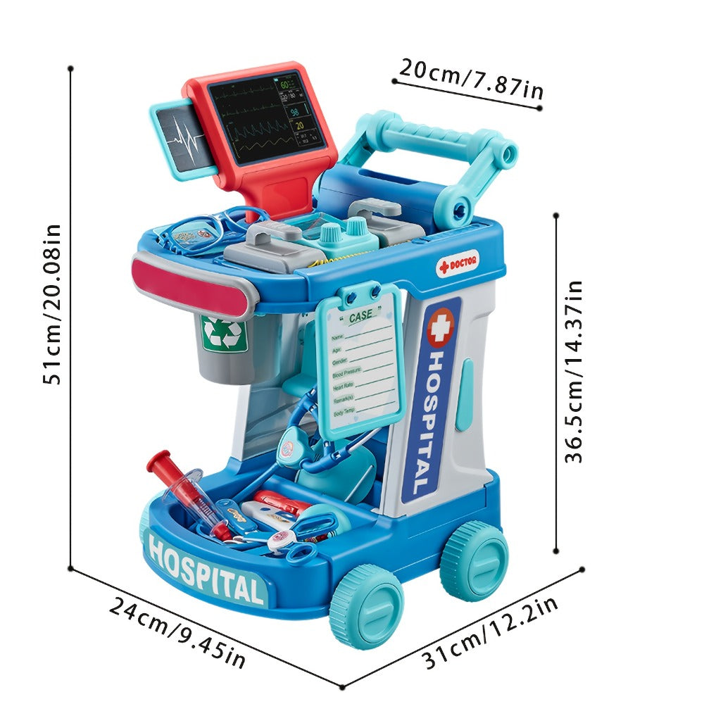 Kids Doctor Kit with Medical Cart Set – Movable Toy Trolley, Stethoscope, Thermometer & Accessories | Doctor Nurse Role Play Toy for Boys & Girls Ages 3 4 5 6, Birthday & Christmas Gift