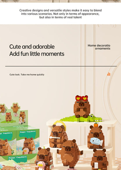 Capybara Micro Brick Building Set 562pcs Collector Edition – Miniature DIY Assembly Desk Decor Stress Relief Toy for Kids Teens Adults Capybara Lover Gift Birthday Easter Christmas Multiple Scenes