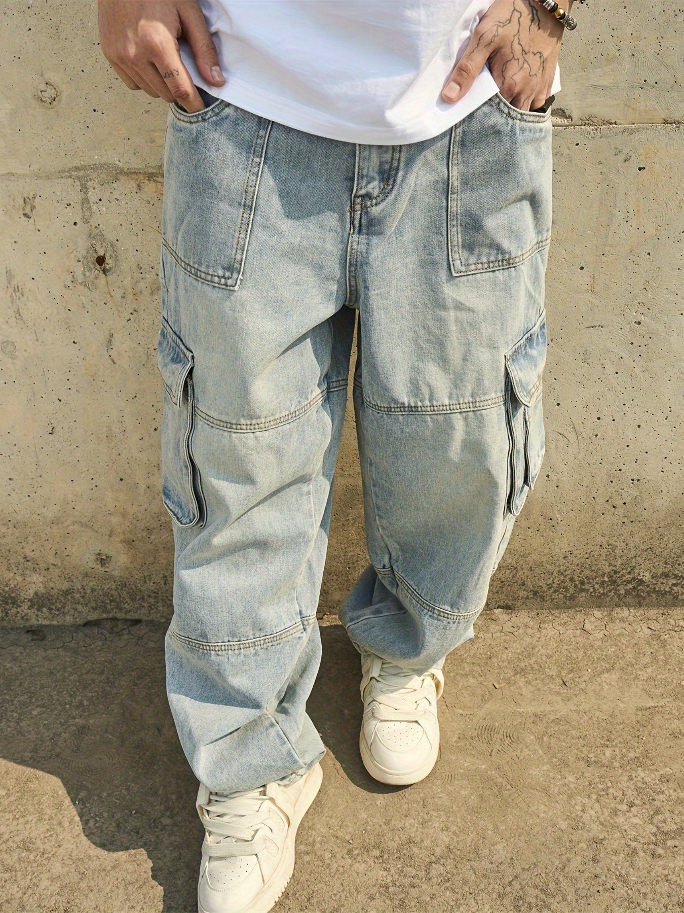 Men's Wide Leg Jeans - Distressed Wide Leg
