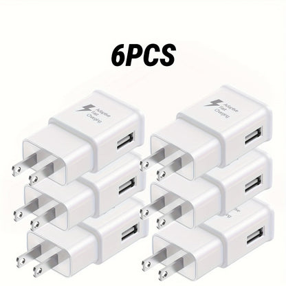 USB Wall Charger Compatible with Samsung Galaxy S25 S24 S23 S22 S21 S20 S10 S9 S8 S7 Note 10 - Adaptive 5V 2A Fast Charging, Bulk Pack 5pcs & 6pcs with Cables, White & Black Options