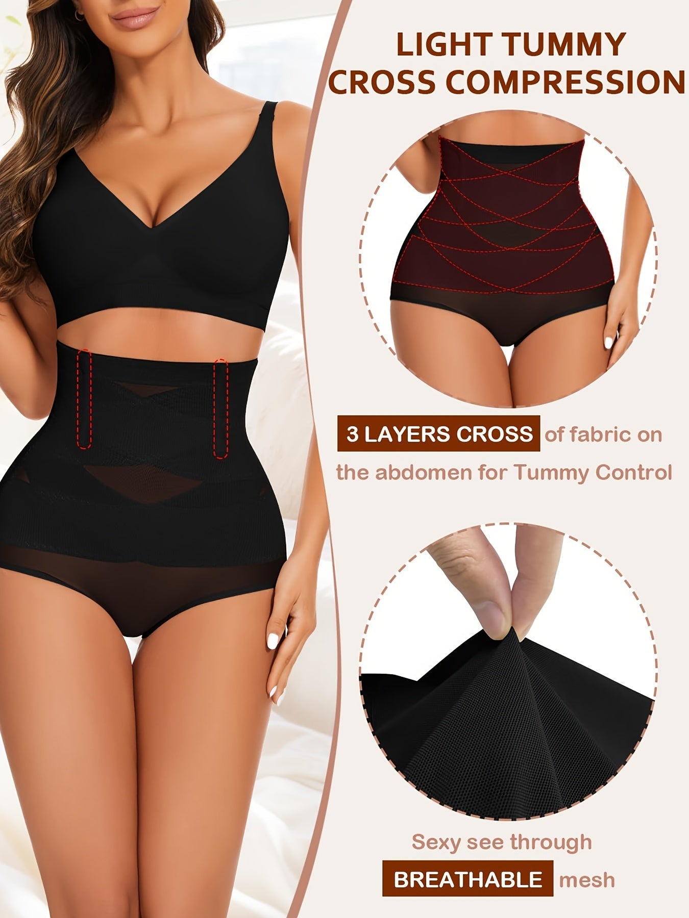 Women's High-Waist Shapewear Briefs - Butt Lift Plus Size Body Smoothing, Apricot