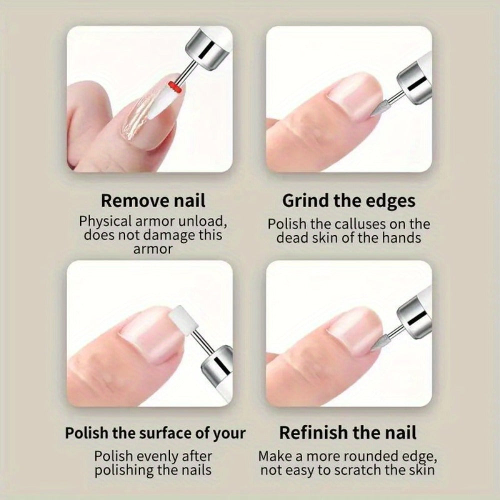 Electric Nail Drill Cordless USB Rechargeable 12 Bits Sanding Bands Manicure Pedicure Kit Low Noise Portable Pen Style Home Salon Beginner Professional Golden White