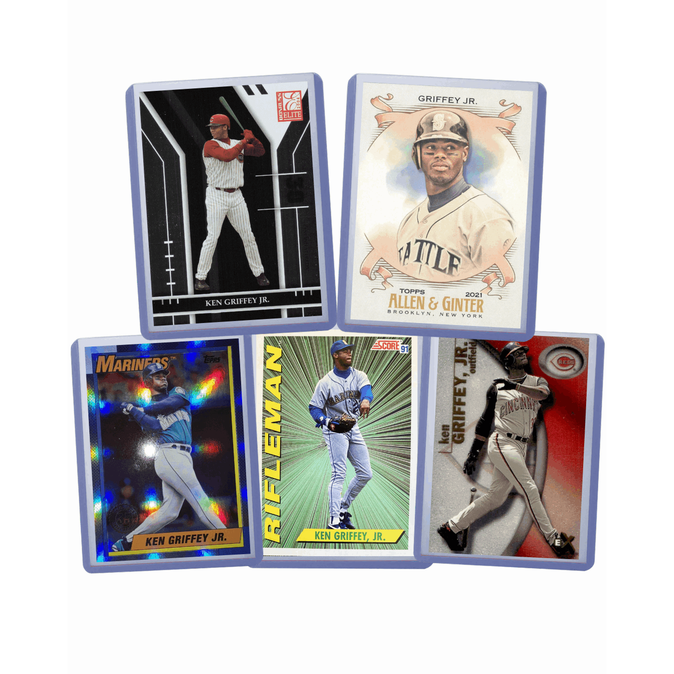 Ken Griffey Jr Baseball Cards 5-Card Assorted Lot – Topps Panini Fleer Donruss MLB Trading Cards | Multi-Year Variety Bundle | Collector Gift for Baseball Fans Kids & Adults