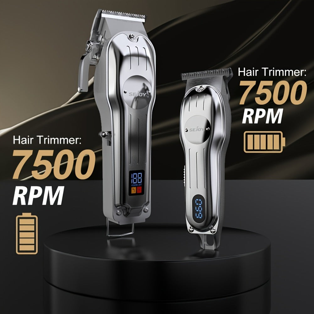 Professional Hair Clippers for Men Cordless Zero Gap T-Blade Metal Barber Clipper with LED Display & Guide Combs - Rechargeable Fade Trimmer for Edges Line-Up Beard Grooming Gift