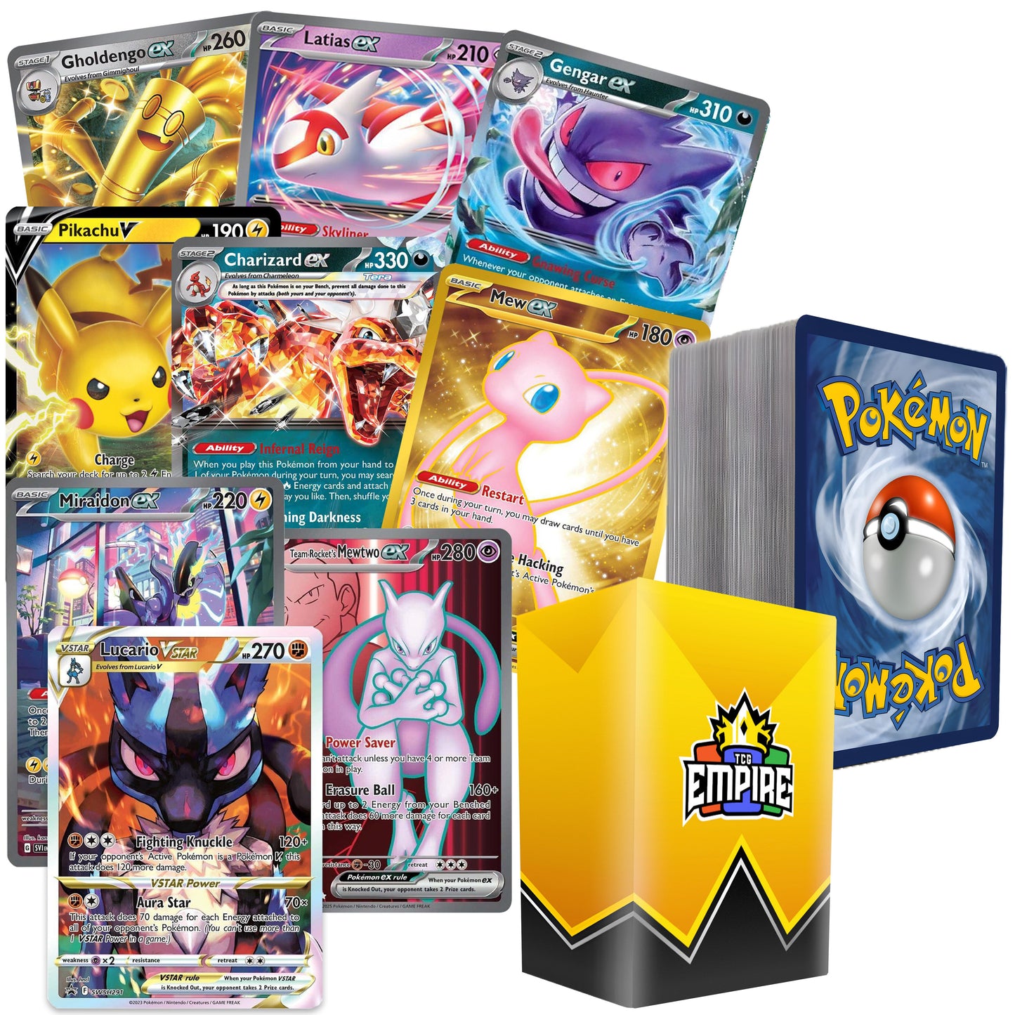 Pokemon Card Bundle 100+ Cards | 2x Ultra Rare Guaranteed EX GX V VMAX Full Art | 10 Holos & Rares | Double Power TCG Collector Gift Set with Storage Box | Authentic Cards