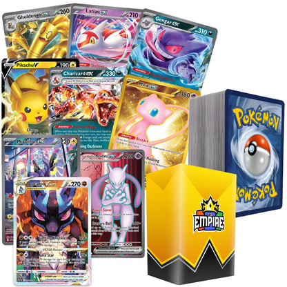 Pokemon Card Bundle 100+ Cards | 2x Ultra Rare Guaranteed EX GX V VMAX Full Art | 10 Holos & Rares | Double Power TCG Collector Gift Set with Storage Box | Authentic Cards