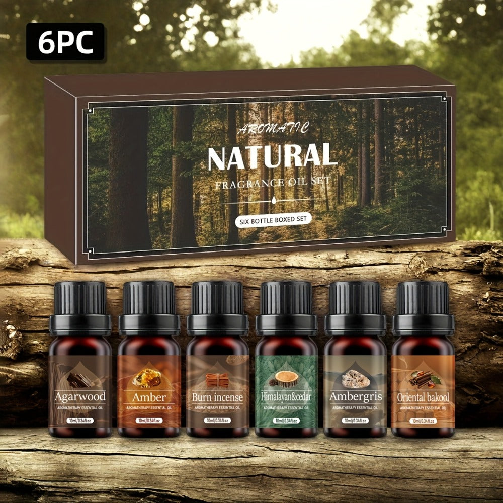 Agarwood Essential Oil Set 6pcs – Luxury Woody Fragrance Blend for Diffuser, Candle, Aroma Stone & Car | Ramadan, Christmas & Holiday Gift