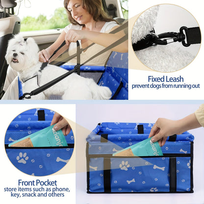 Dog Car Booster Seat for Small Dogs & Cats - Foldable Oxford Pet Car Seat Carrier with Safety Leash, Adjustable Straps, Breathable Mesh, Elevated View, Soft Washable Travel Bag for Puppies & Kittens