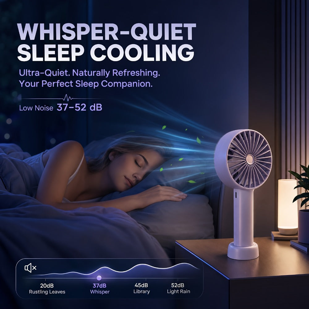 Portable Handheld Fan 16-Hour Battery Life | Air Turbo Tech 3-Speed USB Rechargeable Personal Cooling Fan for Outdoor Activities, Travel & Work – Upgraded Purple, White & Mini Light Blue