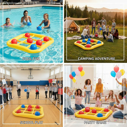 Floating Tic Tac Toe Pool Game Set for Family & Adults – Giant Inflatable Board with 10 Balls & Air Pump, Swimming Pool Lake Party Toy for 2-10 Players, Summer Outdoor Water Game