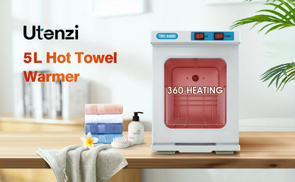 UV Hot Towel Warmer Cabinet 1.32 Gal 2-in-1 Heating & UV Sterilization — Freestanding Professional Spa Heater for Salon, Barber, Esthetician, Gym, Hotel & Home, Black & White