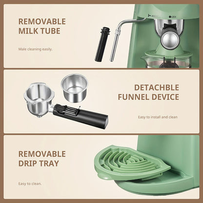 Espresso Machine 3.5Bar with Milk Frother Steam Wand Makes 4 Cups Cappuccino Latte Espresso Maker Compact Easy Clean Removable Portafilter Drip Tray Black Green
