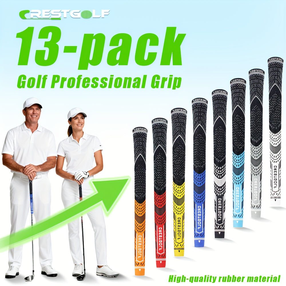 Midsize Golf Grips Set 13 Pack – All Weather Hybrid Rubber Golf Club Grips with Ecological Yarn Thread Technology, Multiple Colors, Fits Full Set of Clubs (Black, White, Red, Orange, Yellow, Blue, Gray)