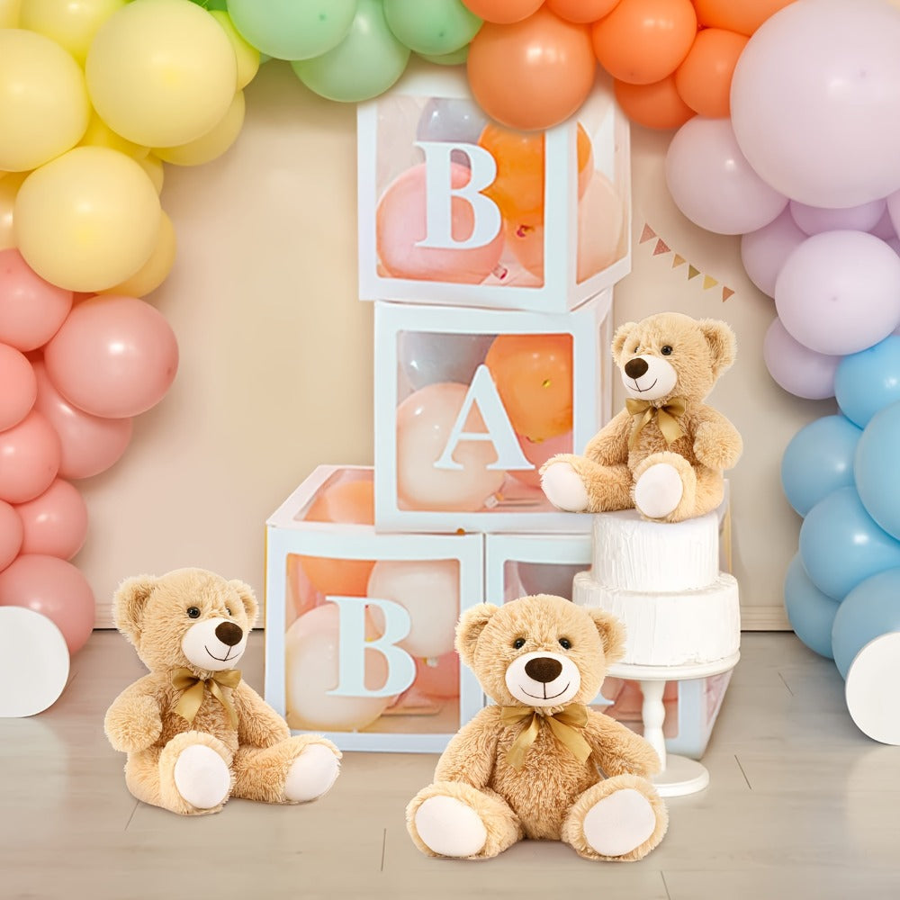 Teddy Bears Bulk Set 8 Pack 11 Inch Soft Stuffed Bear Plush Toys — Baby Shower Decorations Party Favors Classroom Prizes, Dark Brown & Khaki Bear Gift Set for Kids Birthday Holiday