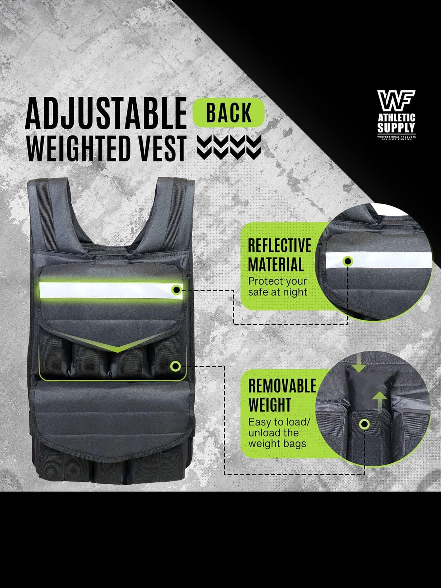 Weighted Vest 40LB Adjustable for Men & Women - Removable Weight Packets, Reinforced Nylon Body Weight Vest with Reflective Stripes & Padded Shoulder Straps for Strength Training, Running & Workout