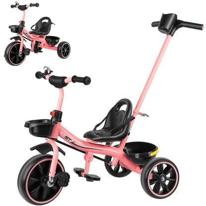 Push Handle Tricycle for Toddlers Girls Pink – 3 Wheel Trike Ages 18-60 Months with Padded Backrest, Safety Belt, Adjustable Seat | Best Birthday Gift for Kids 1 2 3 4 5 Year Old