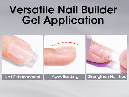 Clear Builder Gel HEMA-Free 5-in-1 2pcs 1.35oz — Nail Extension Strengthener Apex Construction Art Sealing & Repair | Soak-Off UV LED 28+ Days Chip-Proof Wear for Sensitive Skin Salon & Home Use