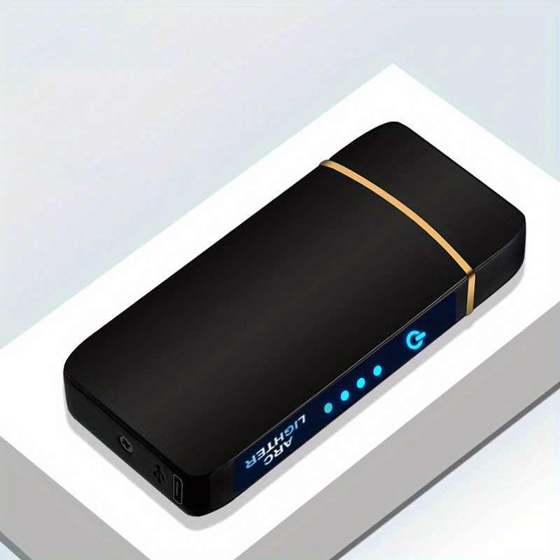 Electric Plasma Lighter USB Rechargeable – Windproof Dual Arc, LED Power Display, Touch Induction | Compact Metal Design for Outdoor Camping, Hiking & Survival | 2 Colors & 6 Styles